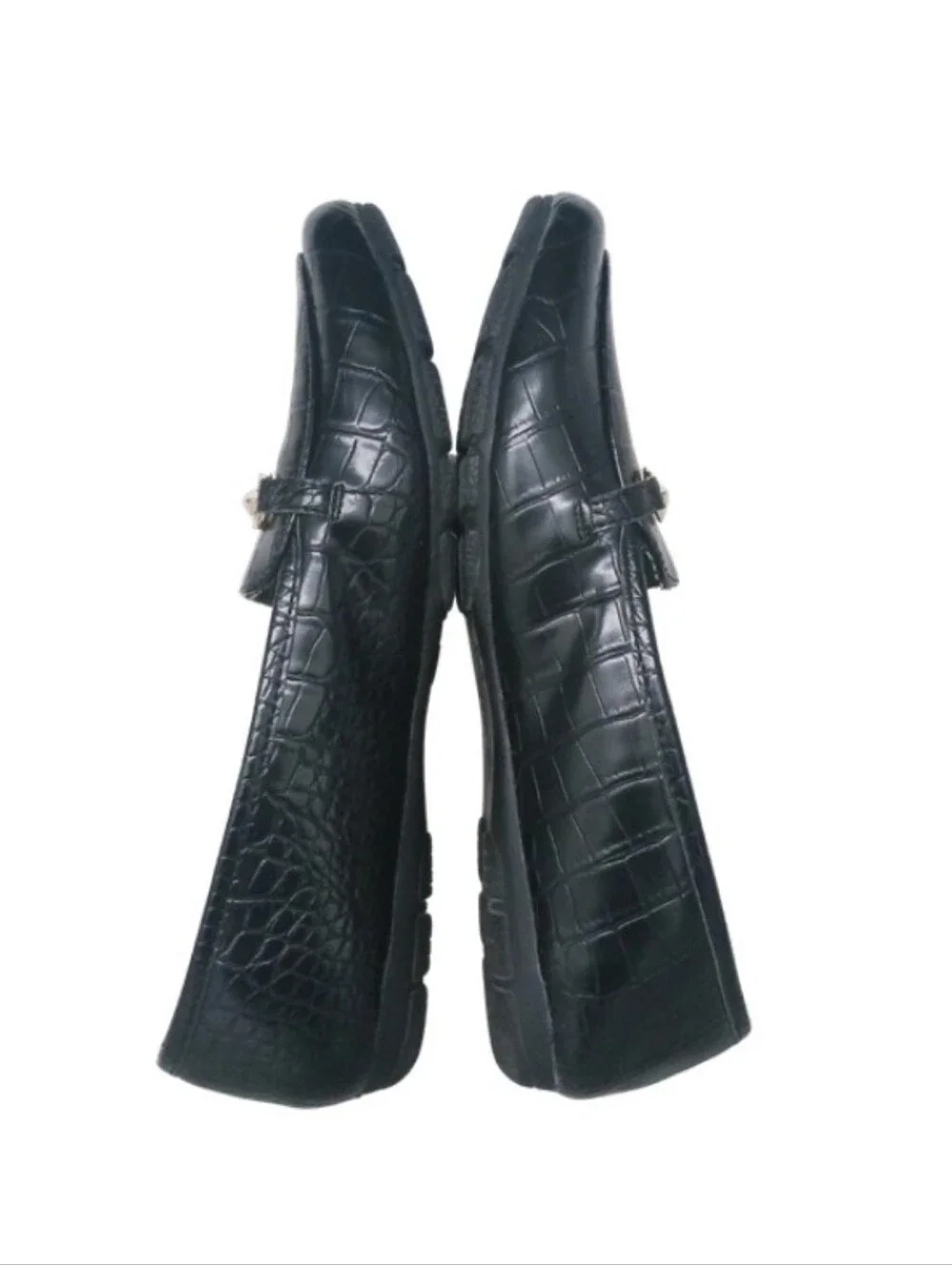 Cliffs Loafer Women's 7 Black Faux Leather Croc Print Casual Dark Academia Shoes
